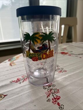 tervis Clear Tumbler with Blue Lid and Tropical Parrot Graphic